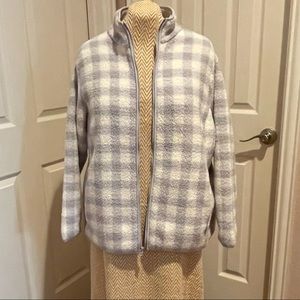 Lands’ End 2X Dusty Blue Buffalo Check Fleece Zip Jacket with Pockets